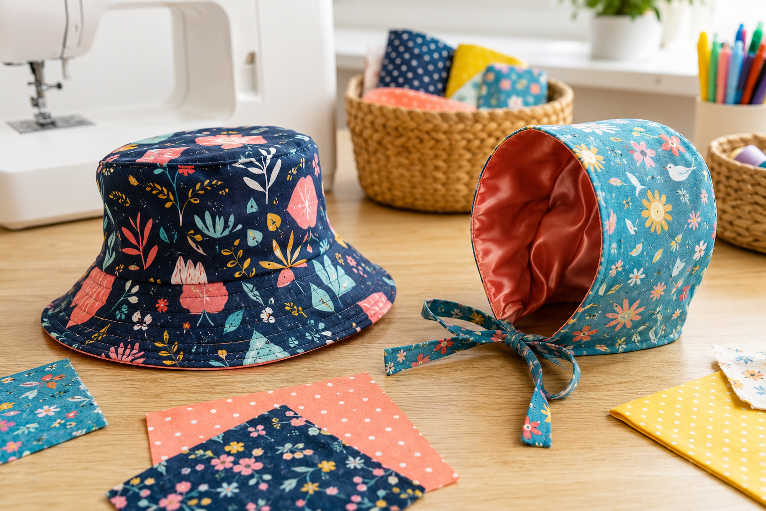Colourful handmade bucket hats