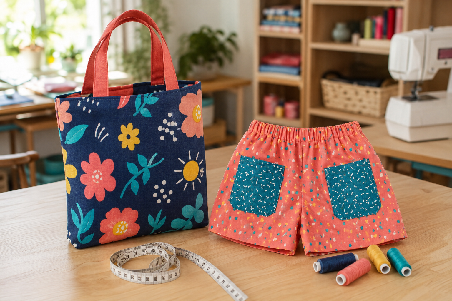 Colourful tote bag and summer shorts